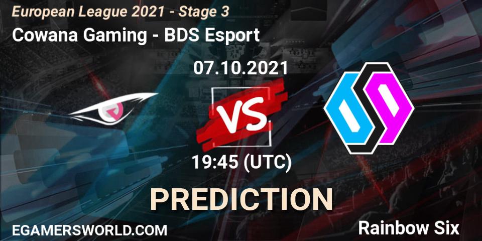 Cowana Gaming - BDS Esport: ennuste. 07.10.2021 at 19:45, Rainbow Six, European League 2021 - Stage 3