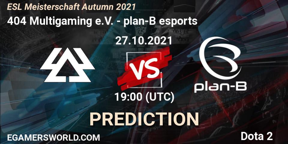 404 Multigaming e.V. - plan-B esports: ennuste. 27.10.2021 at 19:01, Dota 2, ESL Meisterschaft Autumn 2021