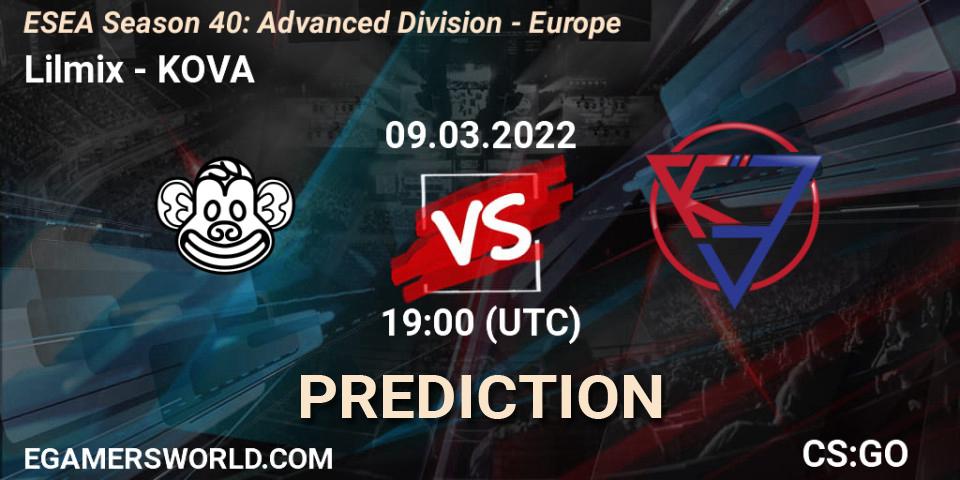 Lilmix - KOVA: ennuste. 10.03.2022 at 13:00, Counter-Strike (CS2), ESEA Season 40: Advanced Division - Europe