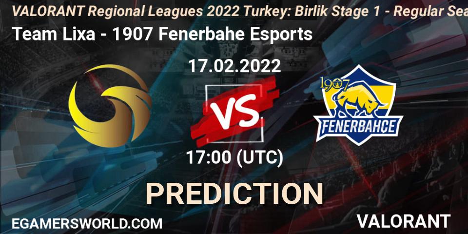 Team Lixa - 1907 Fenerbahçe Esports: ennuste. 17.02.2022 at 18:00, VALORANT, VALORANT Regional Leagues 2022 Turkey: Birlik Stage 1 - Regular Season