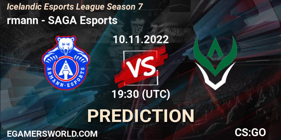 Ármann - SAGA Esports: ennuste. 10.11.2022 at 19:30, Counter-Strike (CS2), Icelandic Esports League Season 7