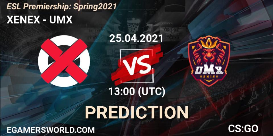 XENEX - UMX: ennuste. 25.04.2021 at 13:00, Counter-Strike (CS2), ESL Premiership: Spring 2021