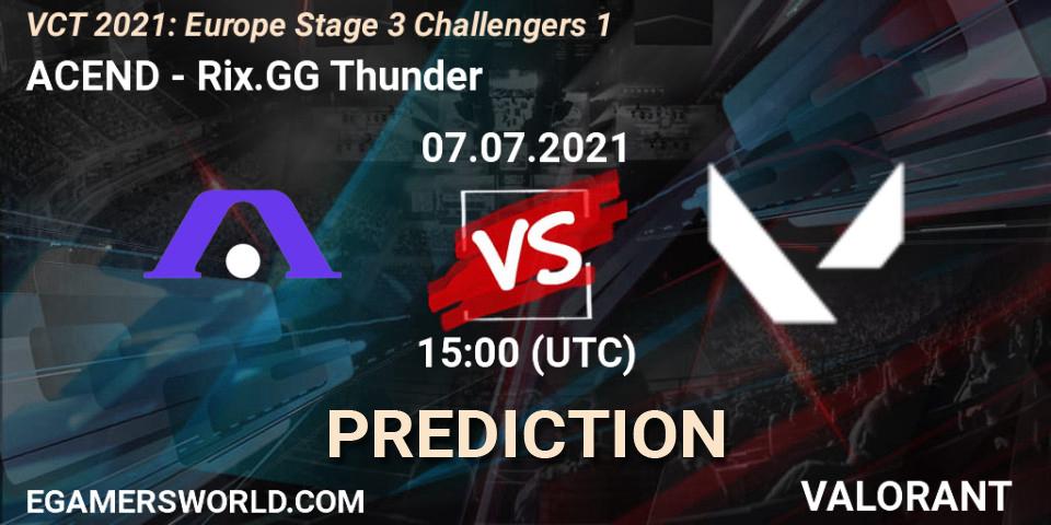 ACEND - Rix.GG Thunder: ennuste. 07.07.2021 at 15:45, VALORANT, VCT 2021: Europe Stage 3 Challengers 1