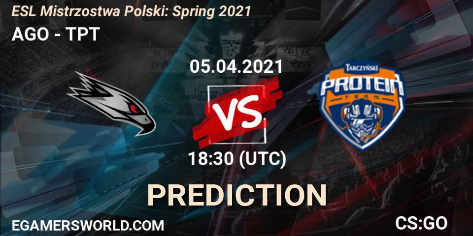 AGO - TPT: ennuste. 05.04.2021 at 16:30, Counter-Strike (CS2), ESL Mistrzostwa Polski: Spring 2021
