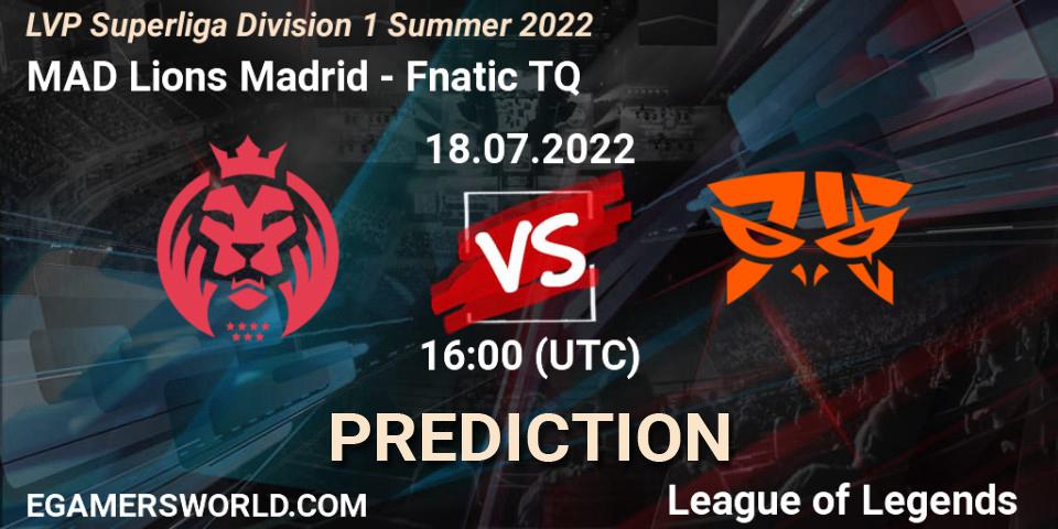 MAD Lions Madrid - Fnatic TQ: ennuste. 18.07.2022 at 17:00, LoL, LVP Superliga Division 1 Summer 2022