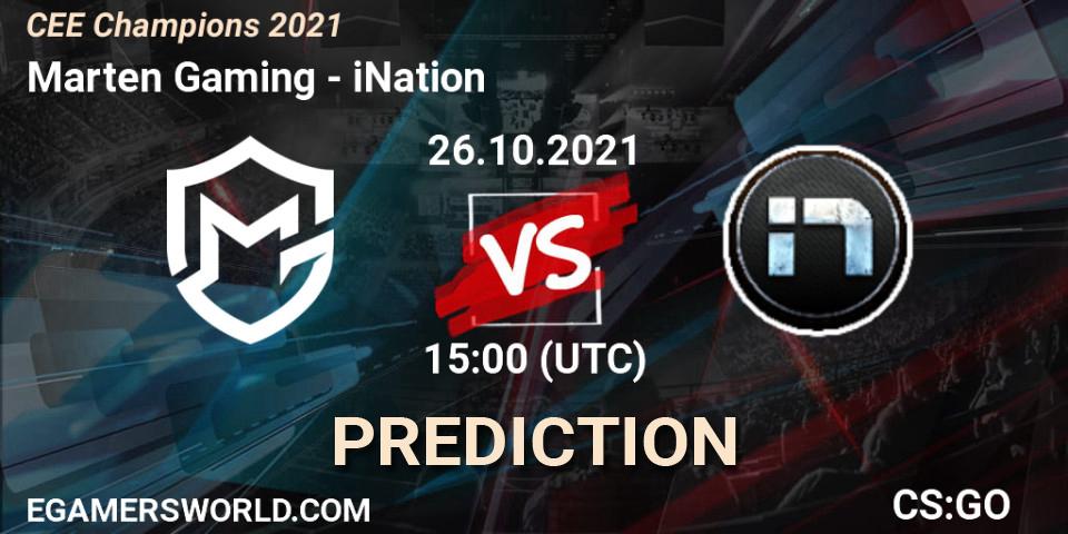 Marten Gaming - iNation: ennuste. 26.10.2021 at 15:00, Counter-Strike (CS2), CEE Champions 2021