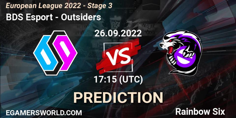BDS Esport - Outsiders: ennuste. 26.09.2022 at 17:15, Rainbow Six, European League 2022 - Stage 3