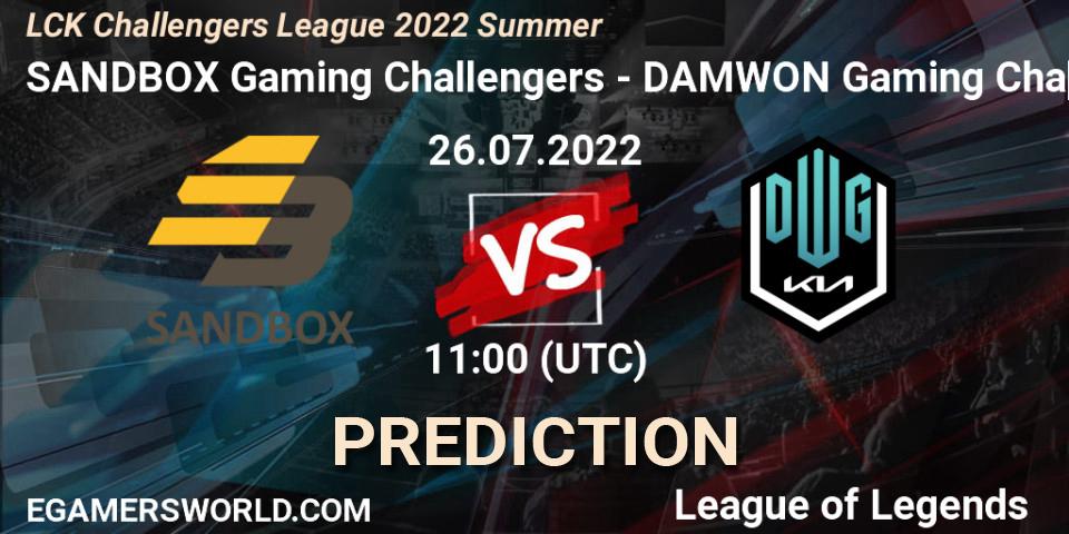 SANDBOX Gaming Challengers - DAMWON Gaming Challengers: ennuste. 26.07.2022 at 11:00, LoL, LCK Challengers League 2022 Summer