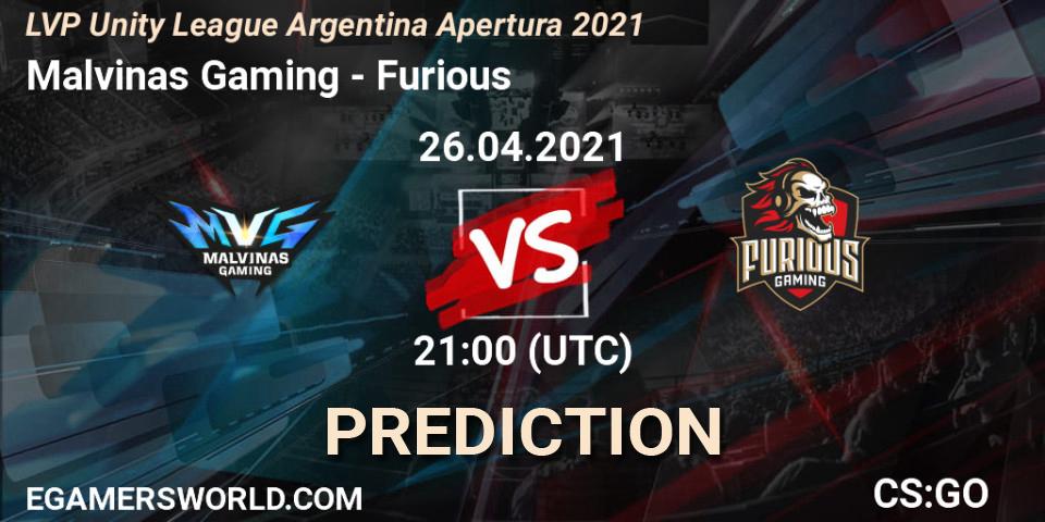 Malvinas Gaming - Furious: ennuste. 26.04.2021 at 21:00, Counter-Strike (CS2), LVP Unity League Argentina Apertura 2021