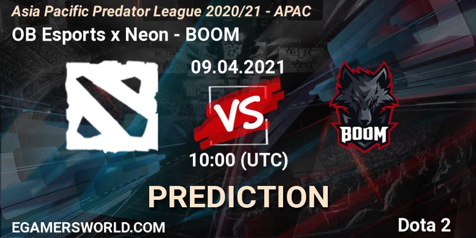 OB Esports x Neon - BOOM: ennuste. 09.04.2021 at 09:09, Dota 2, Asia Pacific Predator League 2020/21 - APAC