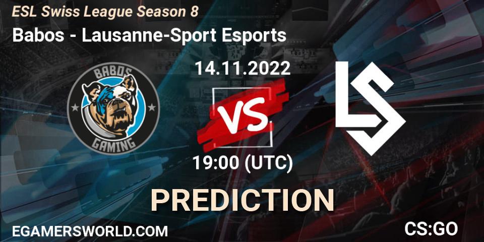 Babos - Lausanne-Sport Esports: ennuste. 14.11.2022 at 19:00, Counter-Strike (CS2), ESL Swiss League Season 8