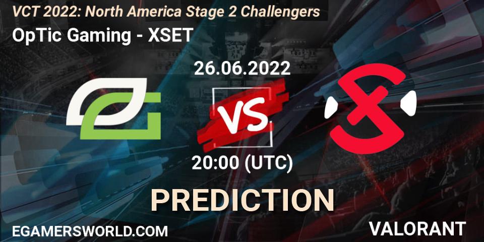 OpTic Gaming - XSET: ennuste. 26.06.2022 at 20:00, VALORANT, VCT 2022: North America Stage 2 Challengers