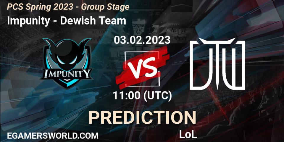 Impunity - Dewish Team: ennuste. 03.02.2023 at 11:40, LoL, PCS Spring 2023 - Group Stage