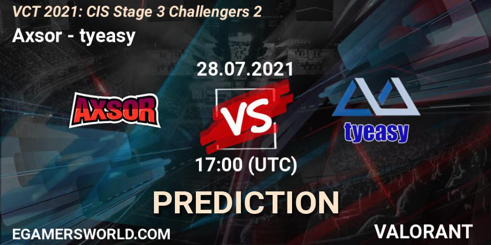 Axsor - tyeasy: ennuste. 28.07.2021 at 17:00, VALORANT, VCT 2021: CIS Stage 3 Challengers 2