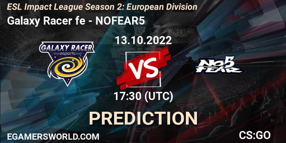 Galaxy Racer fe - NOFEAR5: ennuste. 13.10.2022 at 17:30, Counter-Strike (CS2), ESL Impact League Season 2: European Division