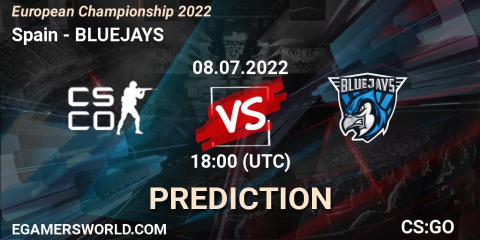 Spain - BLUEJAYS: ennuste. 08.07.2022 at 17:30, Counter-Strike (CS2), European Championship 2022