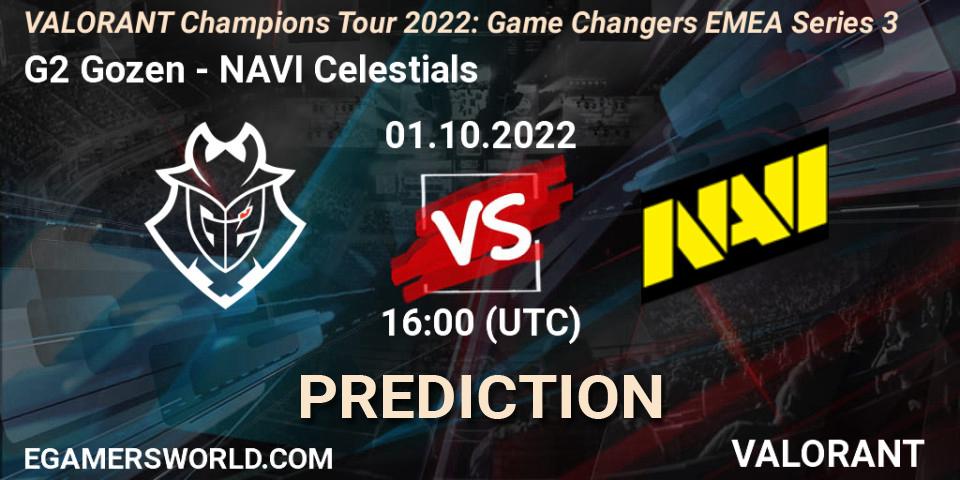 G2 Gozen - NAVI Celestials: ennuste. 01.10.2022 at 16:00, VALORANT, VCT 2022: Game Changers EMEA Series 3