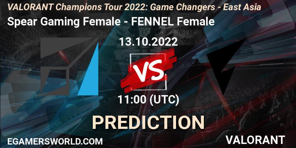 Spear Gaming Female - FENNEL Female: ennuste. 13.10.2022 at 11:00, VALORANT, VCT 2022: Game Changers - East Asia