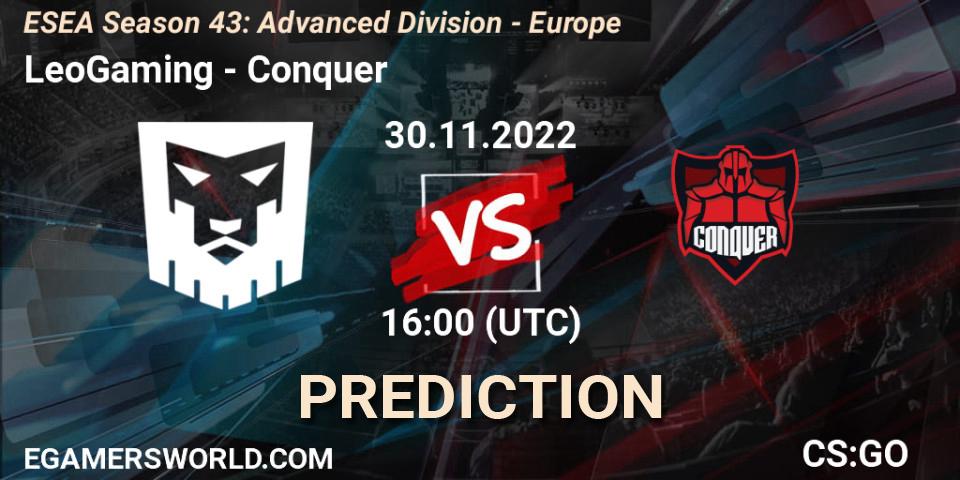 LeoGaming - Conquer: ennuste. 01.12.22, CS2 (CS:GO), ESEA Season 43: Advanced Division - Europe