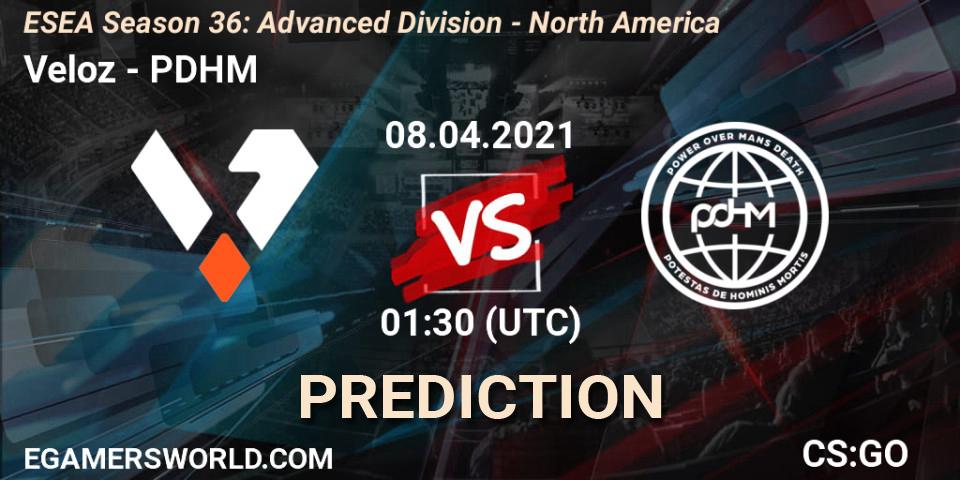 Veloz - PDHM: ennuste. 08.04.2021 at 01:30, Counter-Strike (CS2), ESEA Season 36: Advanced Division - North America