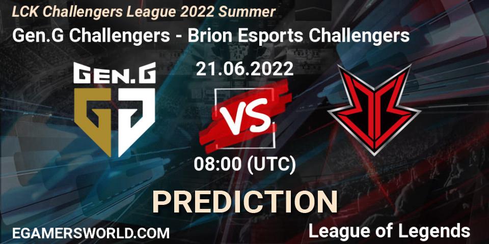 Gen.G Challengers - Brion Esports Challengers: ennuste. 21.06.2022 at 08:00, LoL, LCK Challengers League 2022 Summer