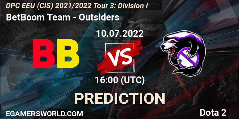 BetBoom Team - Outsiders: ennuste. 10.07.2022 at 13:00, Dota 2, DPC EEU (CIS) 2021/2022 Tour 3: Division I