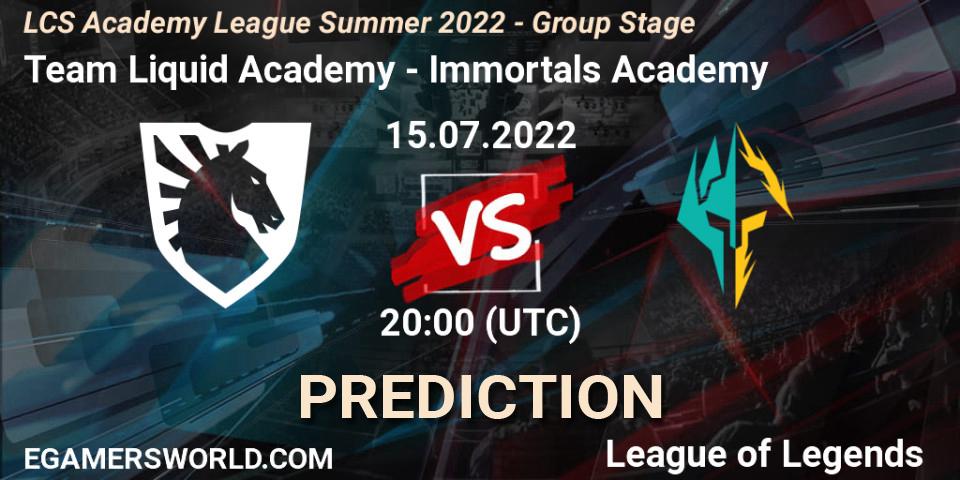 Team Liquid Academy - Immortals Academy: ennuste. 15.07.22, LoL, LCS Academy League Summer 2022 - Group Stage