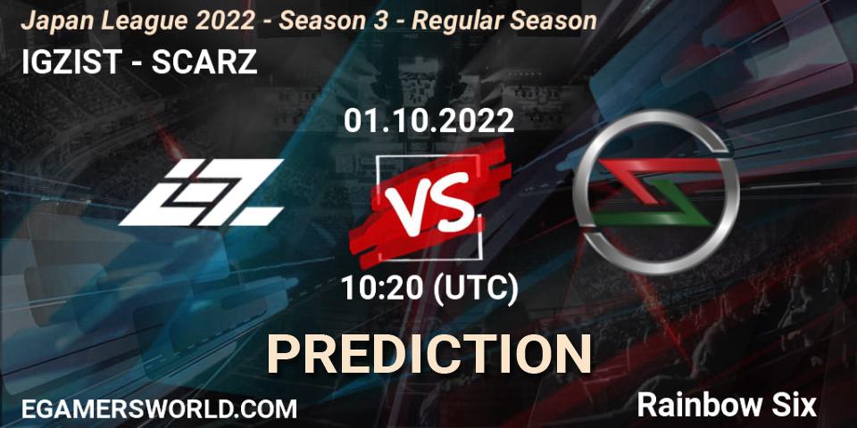 IGZIST - SCARZ: ennuste. 01.10.2022 at 10:20, Rainbow Six, Japan League 2022 - Season 3 - Regular Season