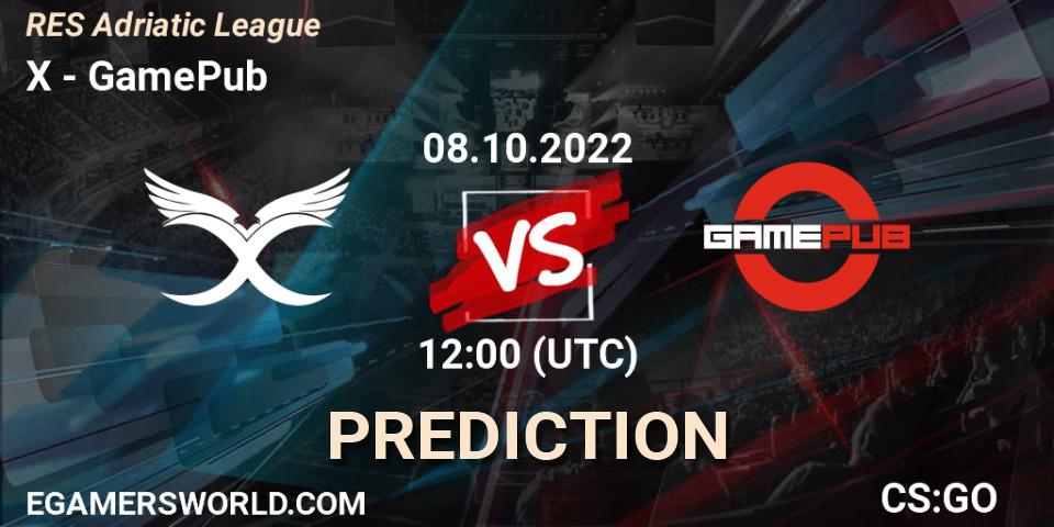 X - GamePub: ennuste. 08.10.2022 at 12:00, Counter-Strike (CS2), RES Adriatic League