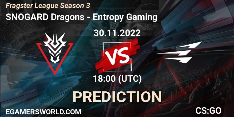 SNOGARD Dragons - Entropy Gaming: ennuste. 30.11.2022 at 18:00, Counter-Strike (CS2), Fragster League Season 3