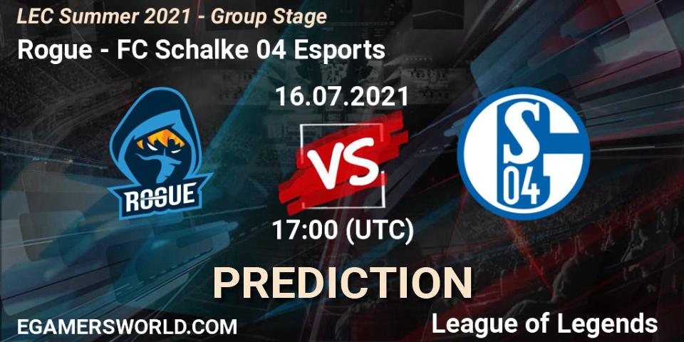 Rogue - FC Schalke 04 Esports: ennuste. 16.07.21, LoL, LEC Summer 2021 - Group Stage