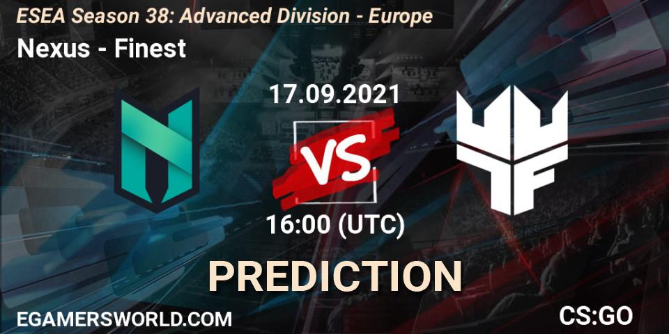 Nexus - Finest: ennuste. 17.09.2021 at 16:00, Counter-Strike (CS2), ESEA Season 38: Advanced Division - Europe