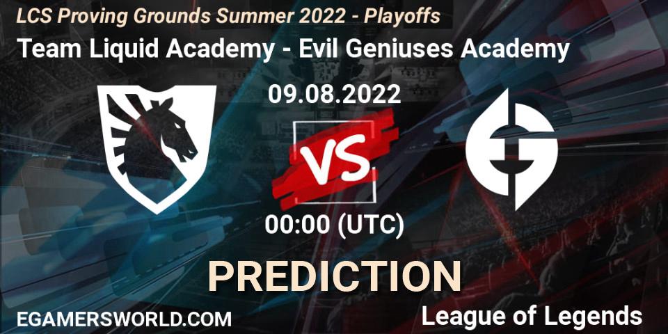 Team Liquid Academy - Evil Geniuses Academy: ennuste. 09.08.2022 at 00:00, LoL, LCS Proving Grounds Summer 2022 - Playoffs
