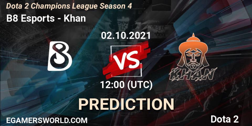 B8 Esports - Khan: ennuste. 02.10.2021 at 12:15, Dota 2, Dota 2 Champions League Season 4
