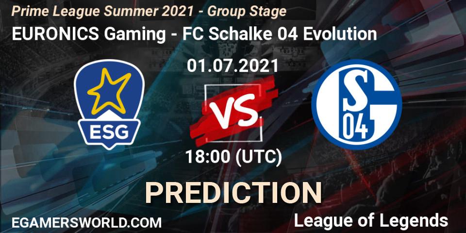 EURONICS Gaming - FC Schalke 04 Evolution: ennuste. 01.07.21, LoL, Prime League Summer 2021 - Group Stage