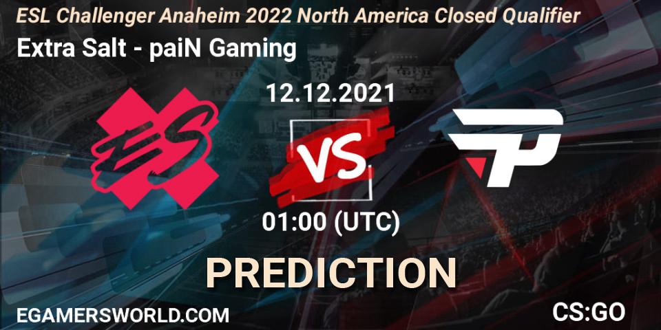 Extra Salt - paiN Gaming: ennuste. 12.12.2021 at 01:00, Counter-Strike (CS2), ESL Challenger Anaheim 2022 North America Closed Qualifier