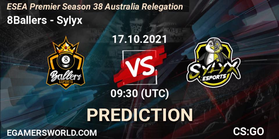 8Ballers - Sylyx: ennuste. 17.10.2021 at 09:30, Counter-Strike (CS2), ESEA Premier Season 38 Australia Relegation