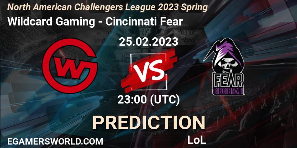 Wildcard Gaming - Cincinnati Fear: ennuste. 25.02.2023 at 23:00, LoL, NACL 2023 Spring - Group Stage