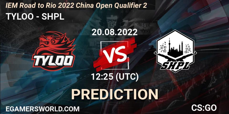 TYLOO - SHPL: ennuste. 20.08.2022 at 12:25, Counter-Strike (CS2), IEM Road to Rio 2022 China Open Qualifier 2
