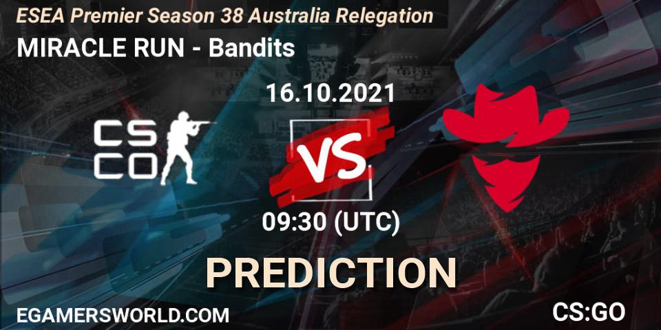 MIRACLE RUN - Bandits: ennuste. 16.10.2021 at 09:30, Counter-Strike (CS2), ESEA Premier Season 38 Australia Relegation