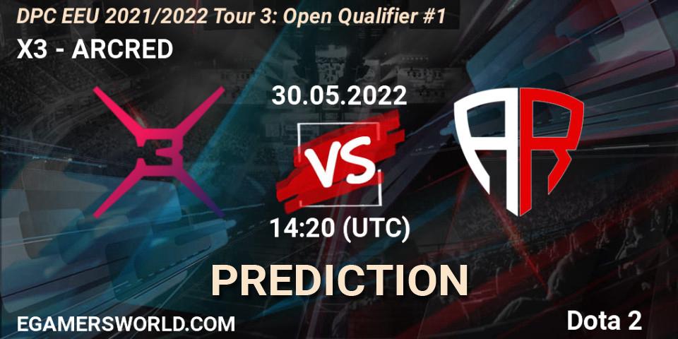 X3 - ARCRED: ennuste. 30.05.2022 at 14:20, Dota 2, DPC EEU 2021/2022 Tour 3: Open Qualifier #1