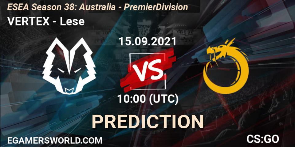 VERTEX - Lese: ennuste. 20.09.2021 at 10:00, Counter-Strike (CS2), ESEA Season 38: Australia - Premier Division