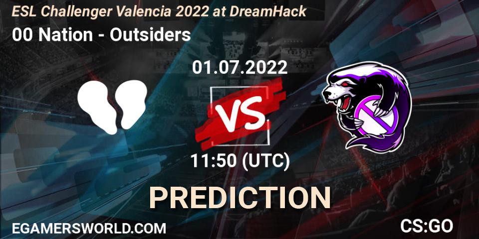 00 Nation - Outsiders: ennuste. 01.07.2022 at 12:00, Counter-Strike (CS2), ESL Challenger Valencia 2022 at DreamHack