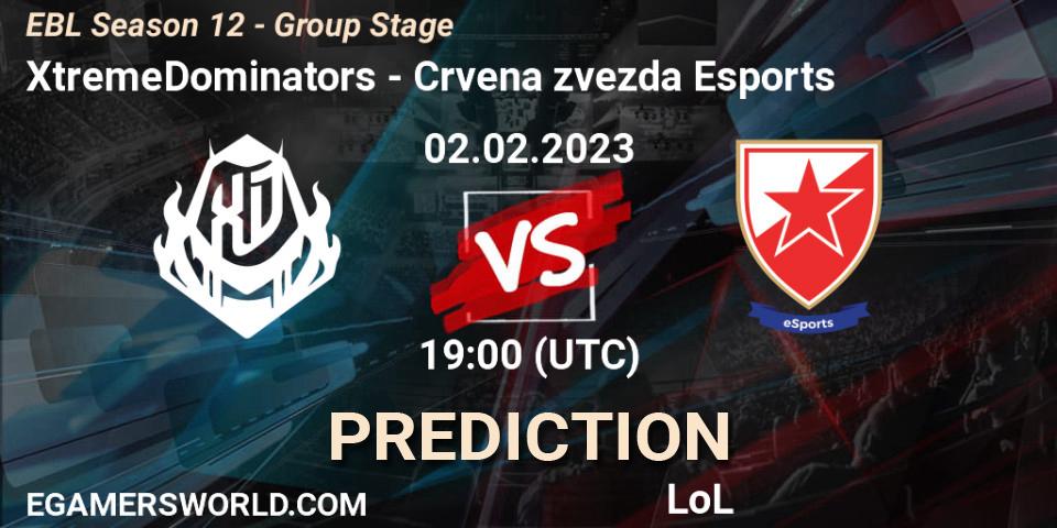 XtremeDominators - Crvena zvezda Esports: ennuste. 02.02.2023 at 19:00, LoL, EBL Season 12 - Group Stage