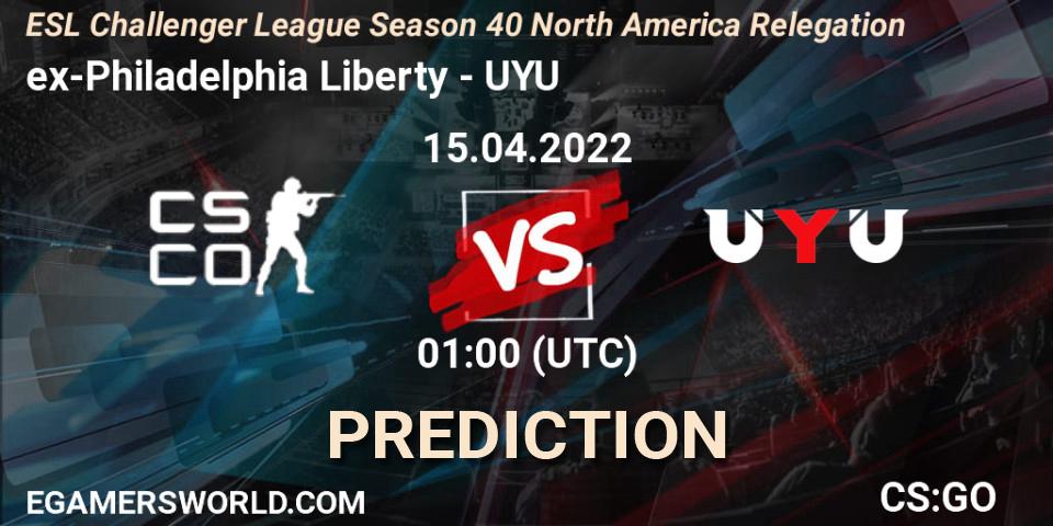 ex-Philadelphia Liberty - UYU: ennuste. 15.04.2022 at 01:00, Counter-Strike (CS2), ESL Challenger League Season 40 North America Relegation