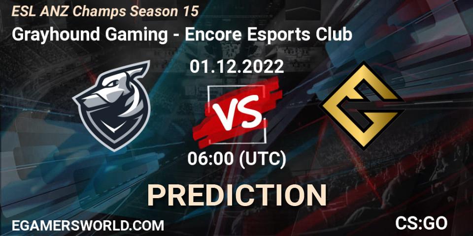 Grayhound Gaming - Encore Esports Club: ennuste. 01.12.2022 at 06:00, Counter-Strike (CS2), ESL ANZ Champs Season 15