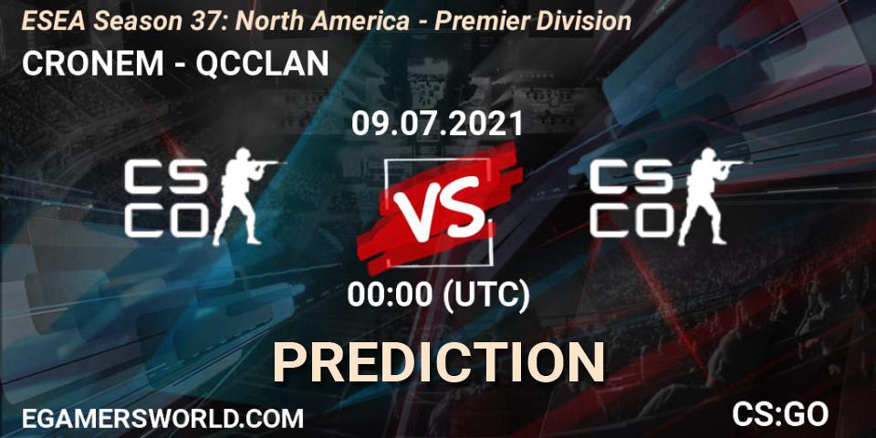 CRONEM - QCCLAN: ennuste. 12.07.2021 at 00:00, Counter-Strike (CS2), ESEA Season 37: North America - Premier Division