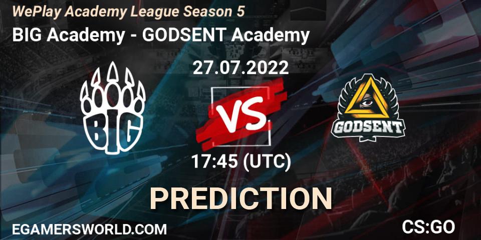 BIG Academy - GODSENT Academy: ennuste. 27.07.2022 at 17:45, Counter-Strike (CS2), WePlay Academy League Season 5
