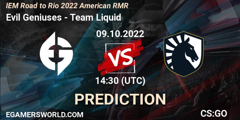 Evil Geniuses - Team Liquid: ennuste. 09.10.2022 at 14:30, Counter-Strike (CS2), IEM Road to Rio 2022 American RMR