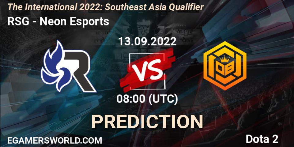 RSG - Neon Esports: ennuste. 13.09.22, Dota 2, The International 2022: Southeast Asia Qualifier